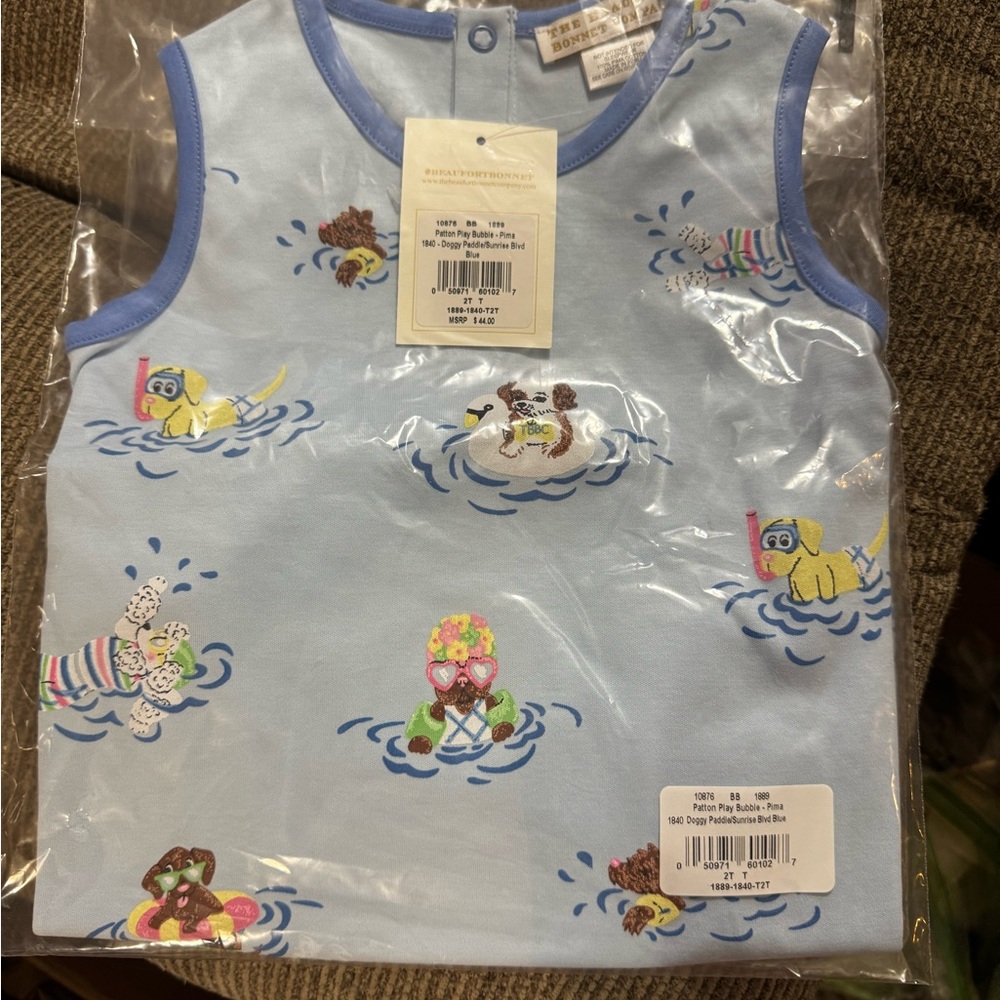 Blue Sleeveless Baby Romper with puppies Tbbc - Picture 1 of 1